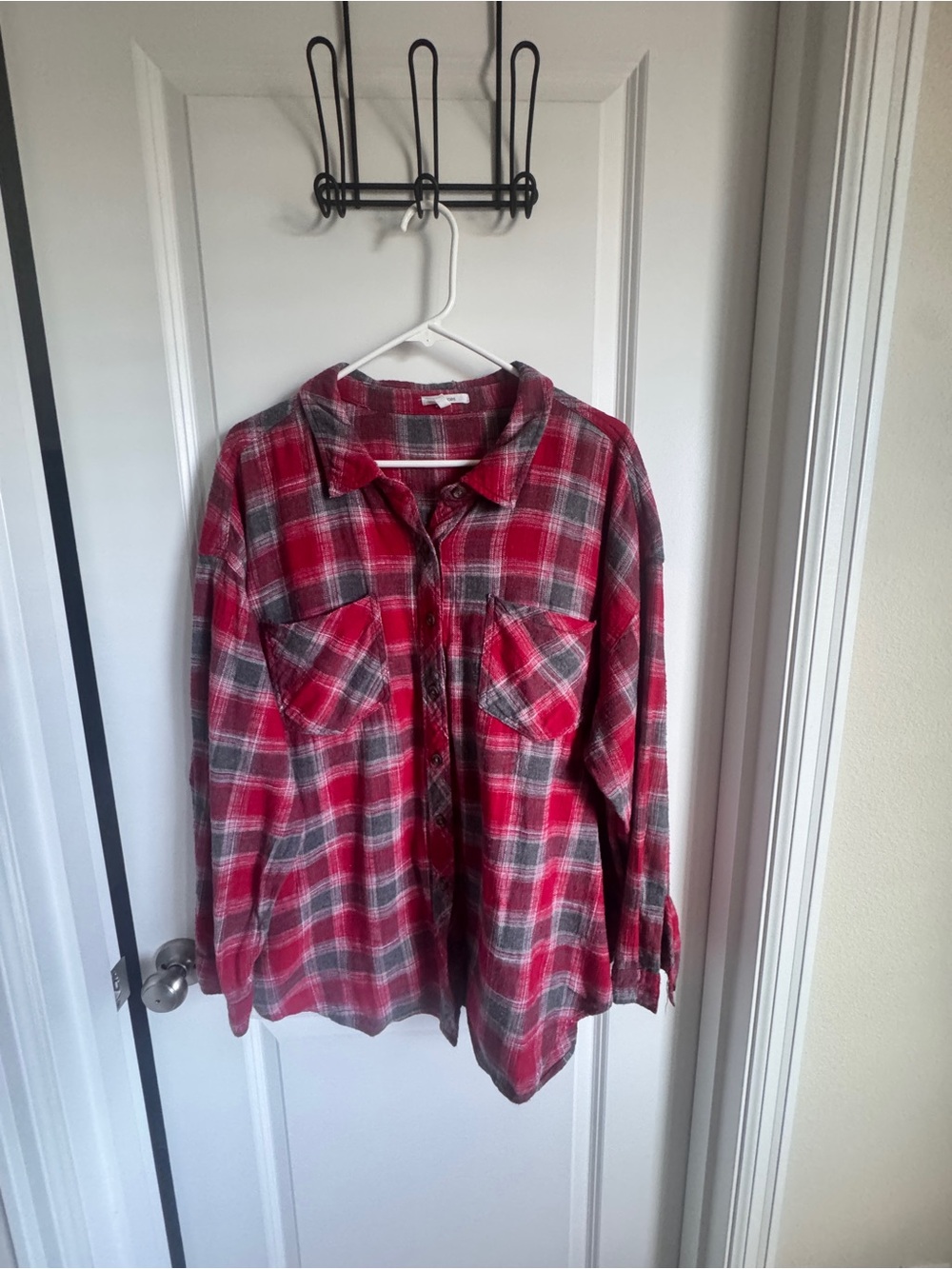 Women’s Red Plaid Button-Up Shirt Flannel Style